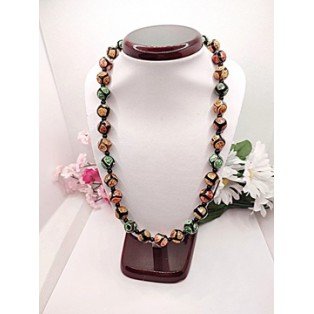 Orange, Yellow & Green Agate Necklace with Onyx Spacers - 10mm Beads - 20 Inches Long